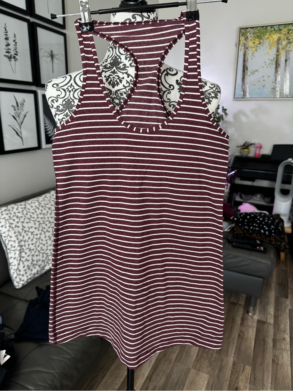 Lululemon Striped Racerback athletic top  in Burgundy and White